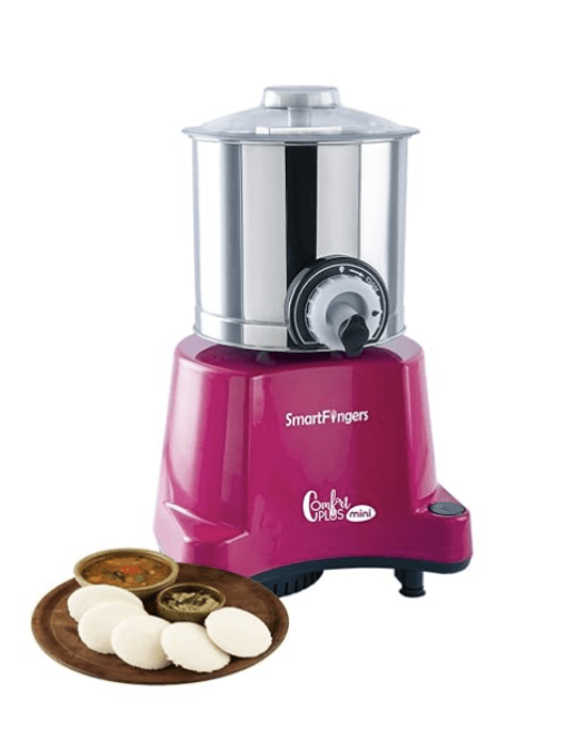 SmartFingers Comfort Plus Mini Table Top Wet Grinder 230V 50hz, 1.25 Liter, Pink